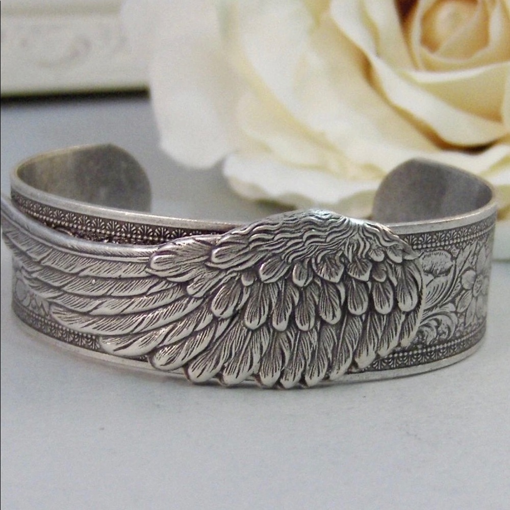 Angel Wing Cuff Bracelet Guardian Angel Wing silver antique boho vintage summer